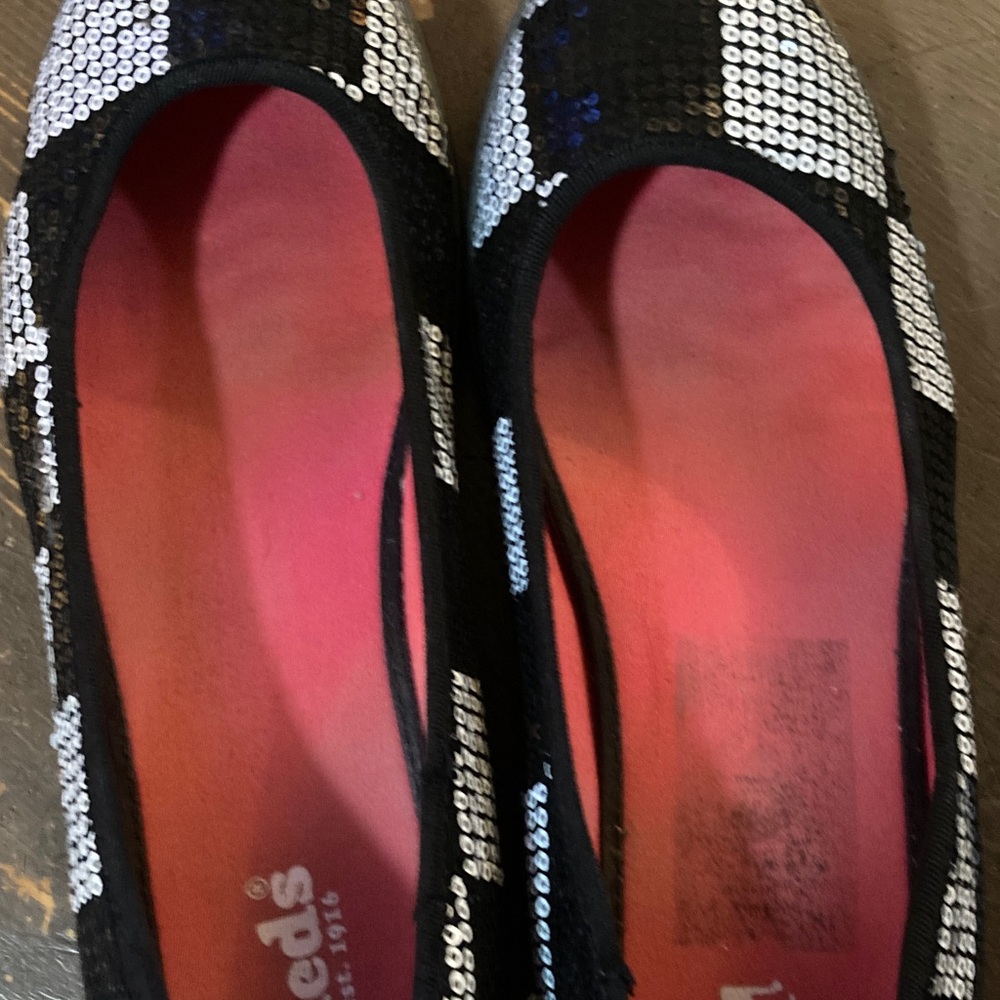 Keds Black Flats with White Studded Check Pattern - Picture 6 of 6